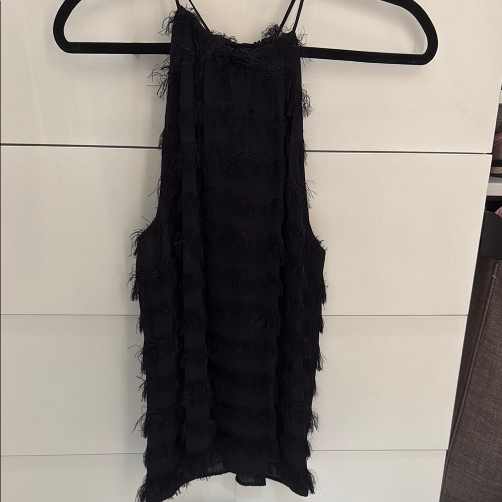 DREW Black Fringe Detail Top